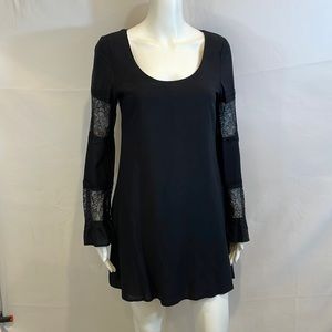 TOBI  Lace Panel Long Sleeve Black Dress-Small